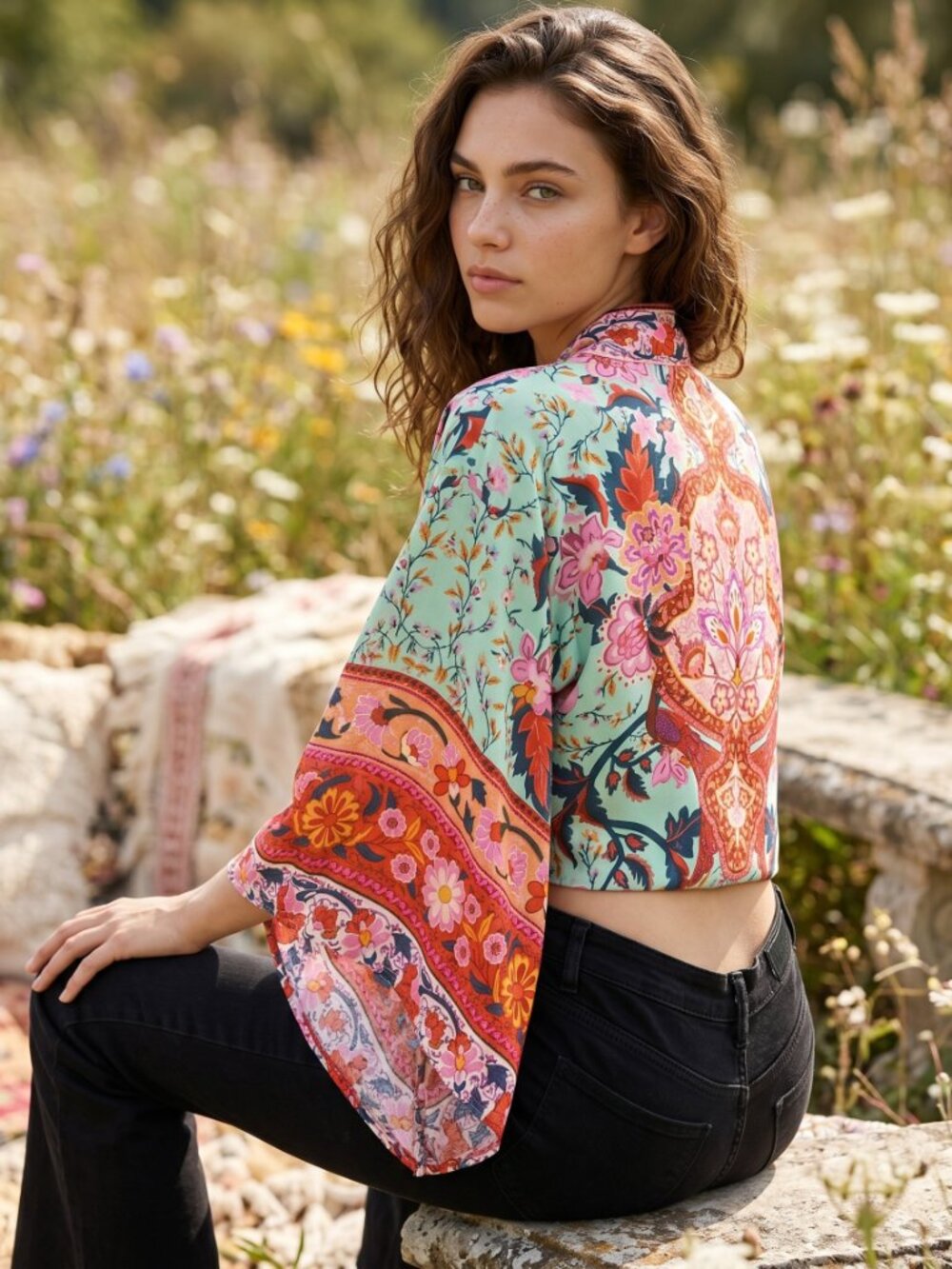 Floral Tie Front Crop Top Kimono NEW! - Picture 1 of 10